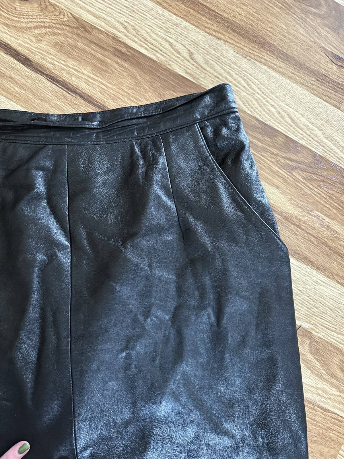Vintage Black Leather Skirt Size 13 High Waist Ankle Mid Length Leathercraft