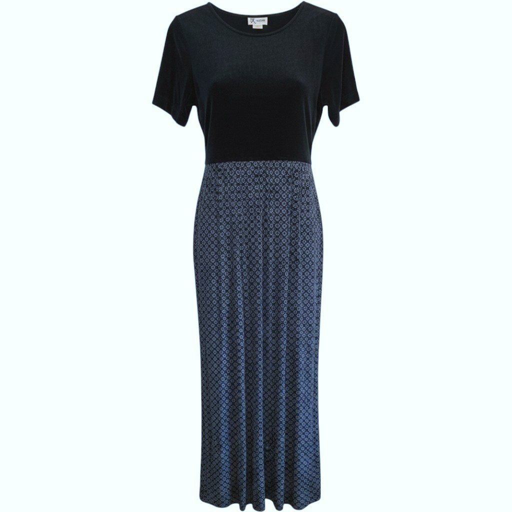 Vintage Mixed Media Maxi Dress Minimalist Blue 90s Retro Geometric USA Large 12