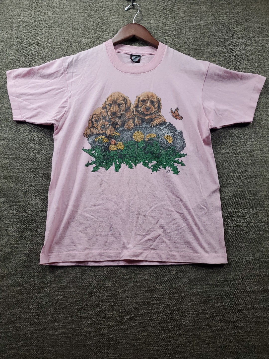 VTG Screen Stars Best Puppy Dog Breed Single Stitch USA 50/50 T-Shirt L Pink