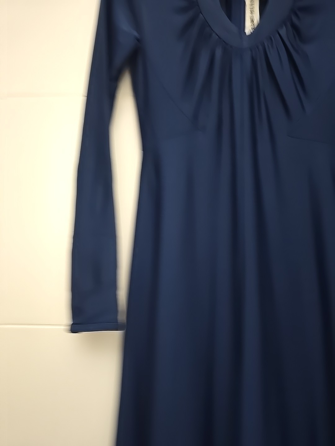 Vintage Robert-David Morton Navy Blue Jersey Gown | Keyhole Neck Maxi Dress 70s