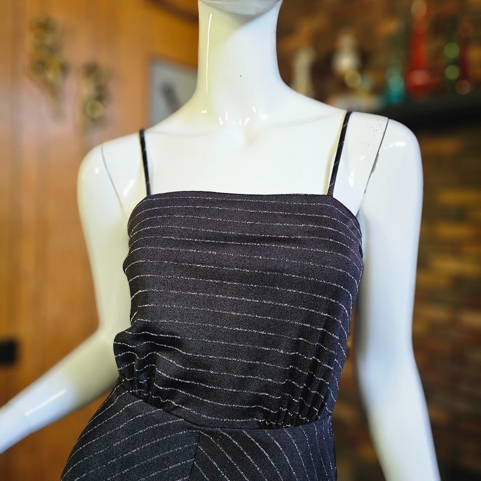 Vtg 70s Disco Dancing Chevron Glitter Stripe Studio 54 Party Swing Dress XS/S