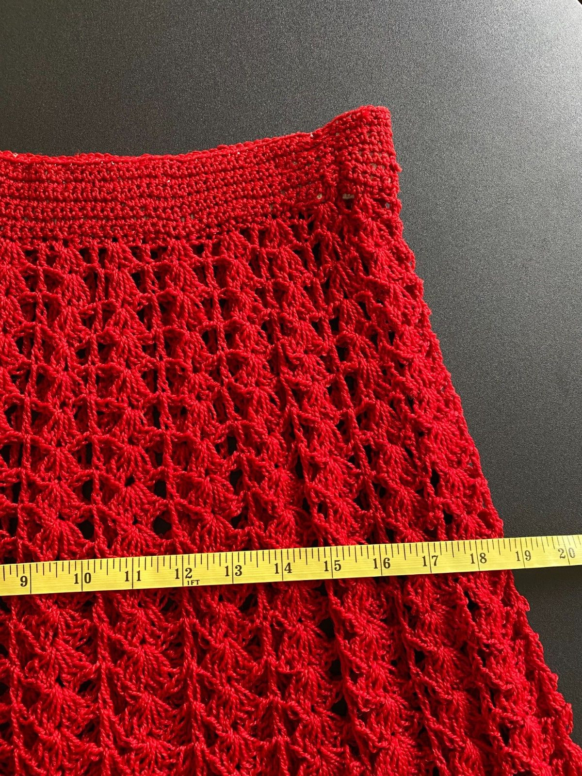 Vintage 1970s Red Crochet Handmade Midi Skirt Boho Retro Chic S/M