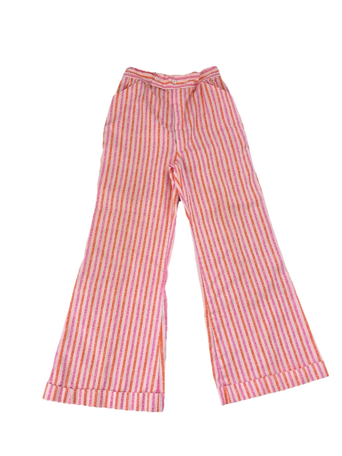 Vintage Pan Trends Flare Bell Bottom Pants Cuff Sz9/10 Candy Stripe Pink Orange