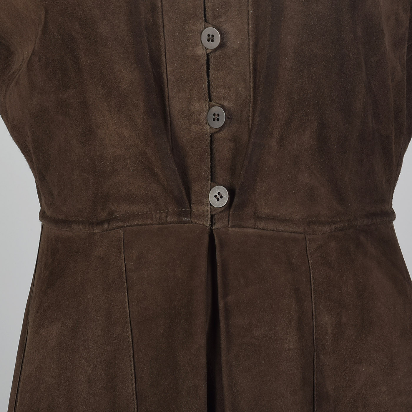 Small 1990s Giorgio Armani Brown Goat Suede VTG Leather Dress Long Sleeve