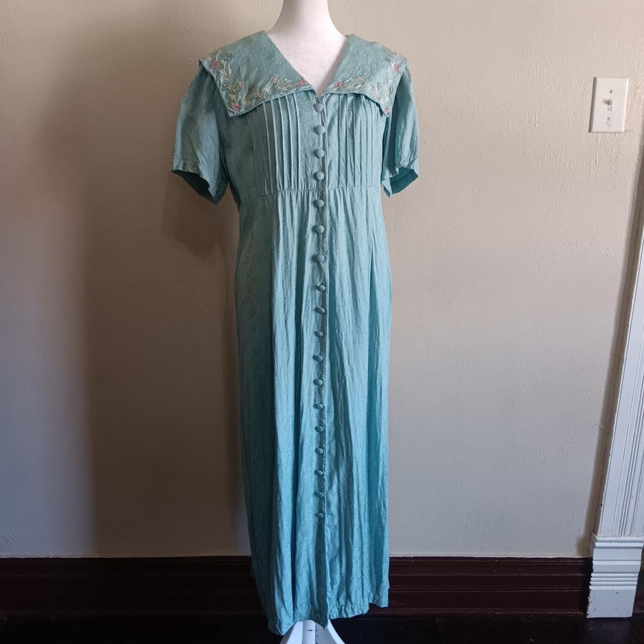 Vintage Whimsy Cottagecore Fairycore Fairy Light Blue Beaded Maxi Dress Size 14