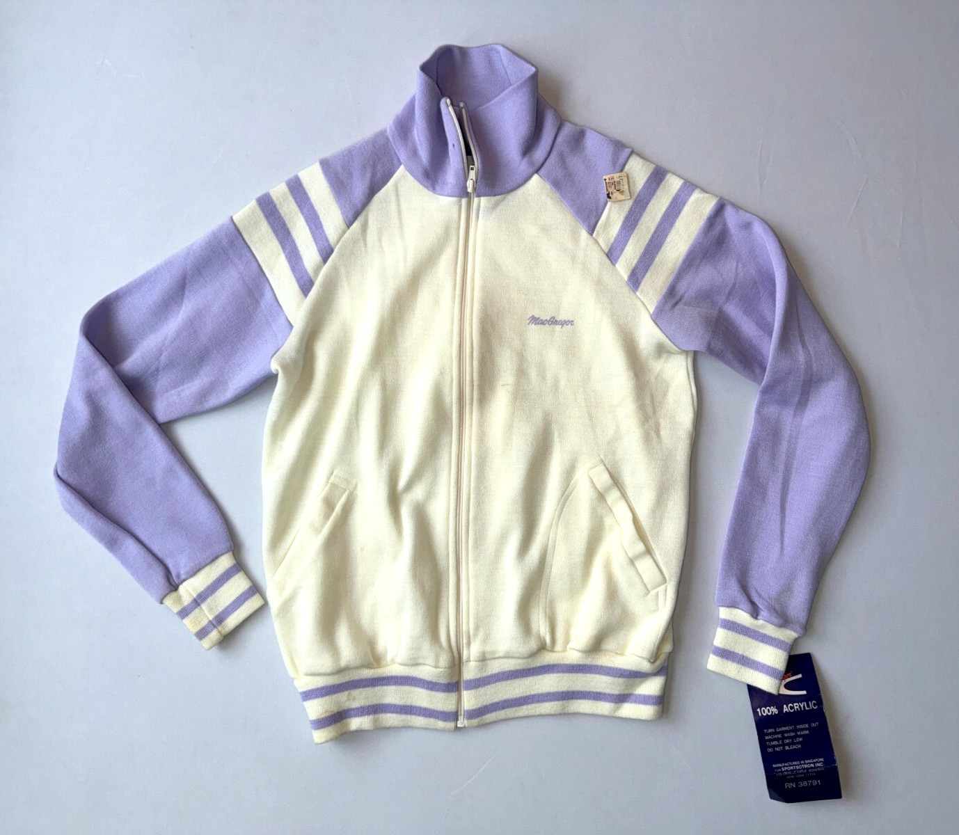 VTG MacGregor Womens Deadstock w/ Flaws Full Zip Sweatshirt Sz M Purple & Cream