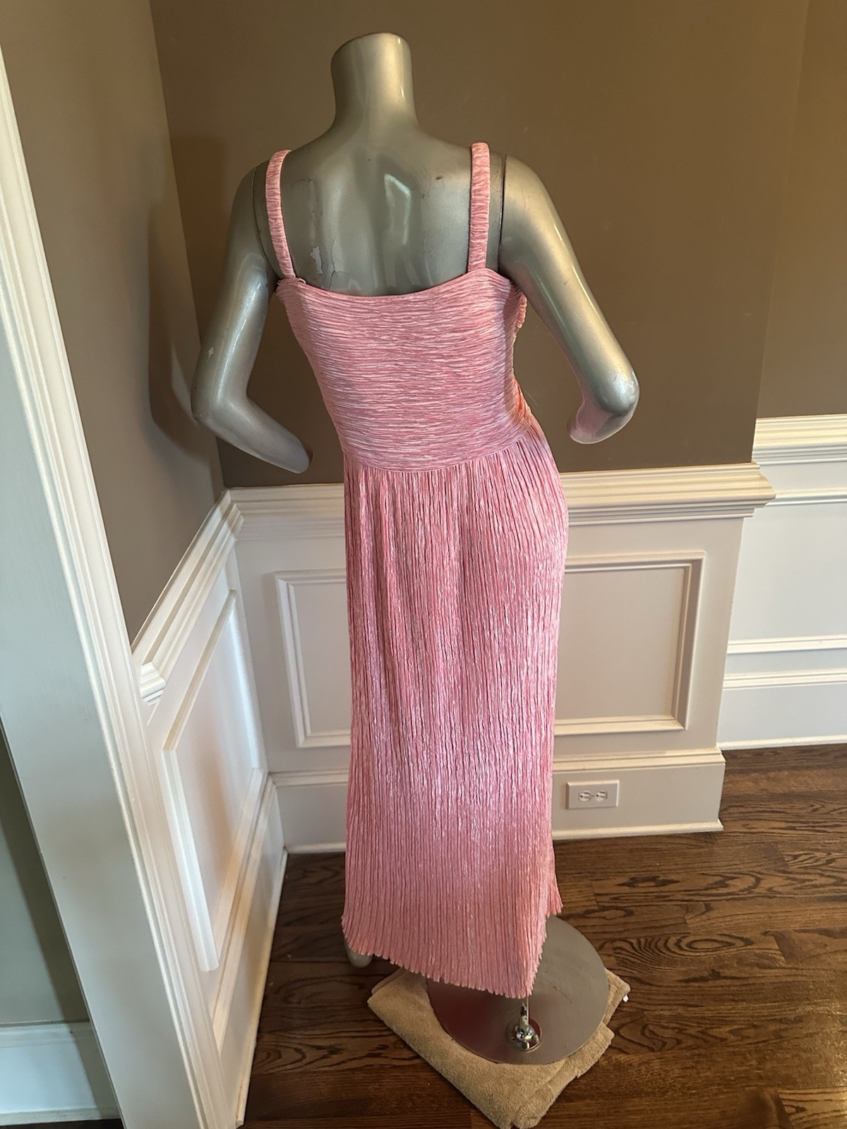 Vintage Mary McFadden for Saks Fifth Avenue Pink Plisse Maxi Dress Sz 14