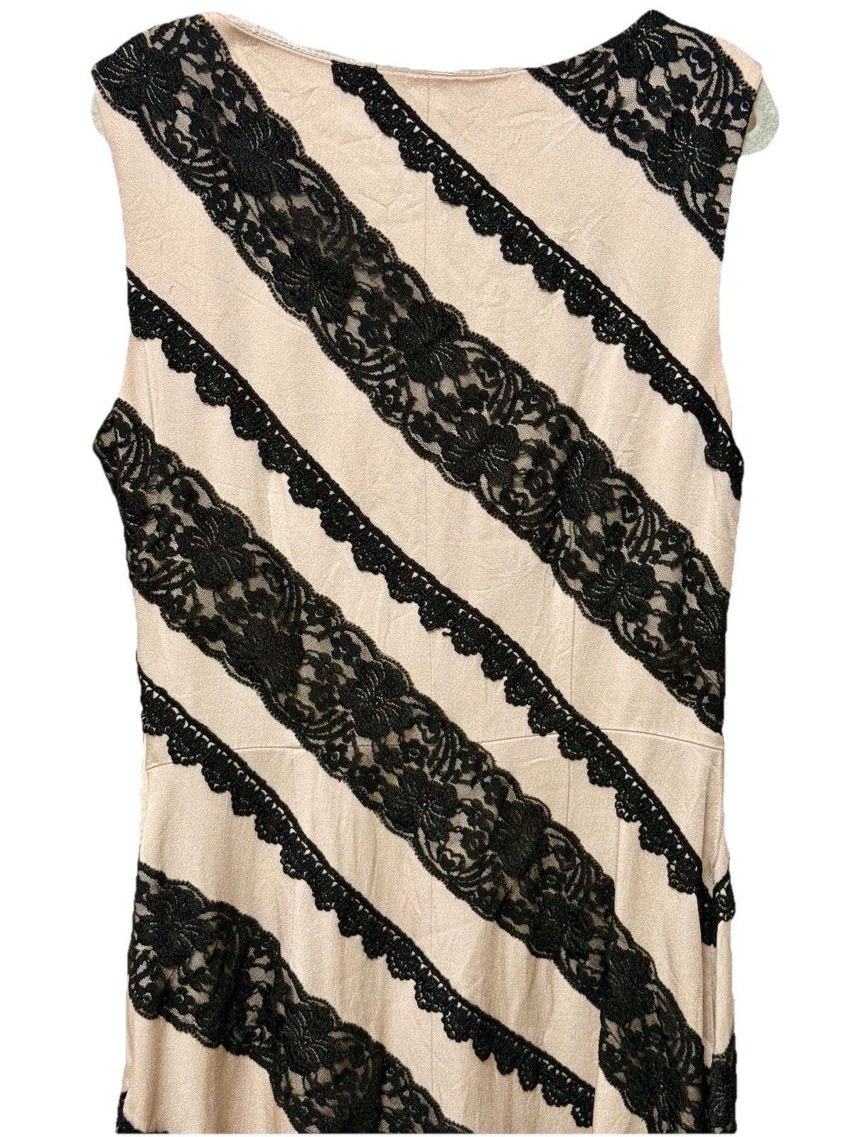Vtg Tahari ASL Powder Pink W/Black Lace Strips Satin Lining Dress. Formal
