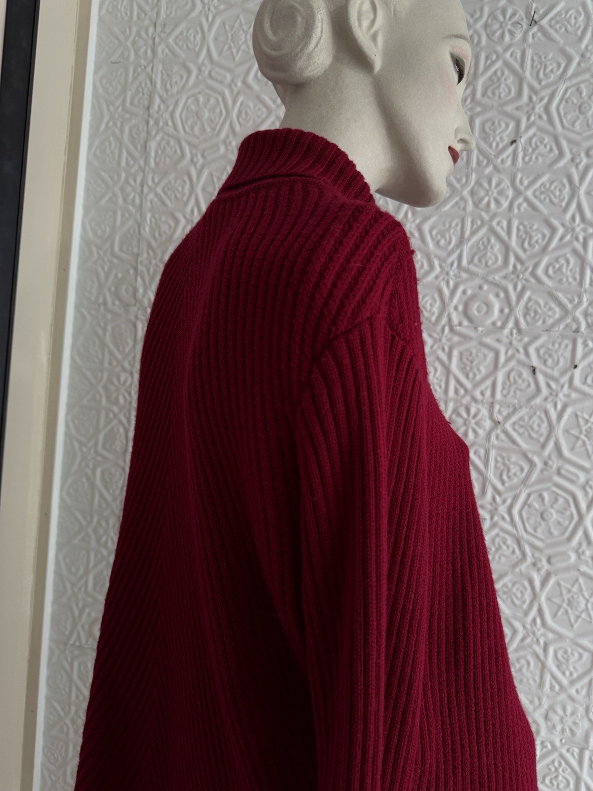Eileen Fisher red pullover chevron knit sweater dress tunic oversized Small