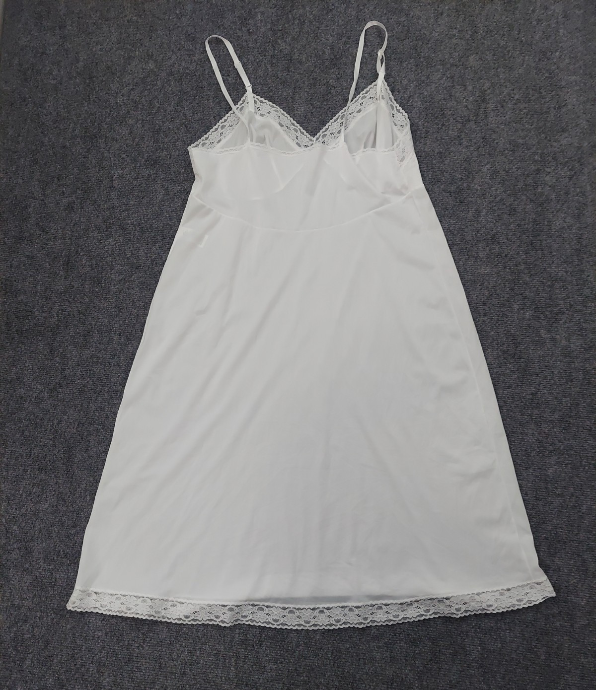 Vtg Vanity Fair Slip Dress Womens 40 Large White 24″ Lace Adj Straps USA Nylon