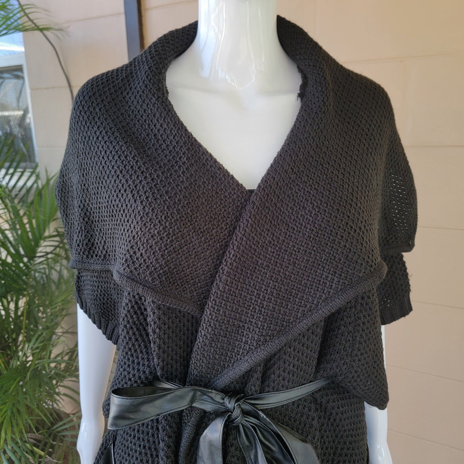 Y2K Gothic Black Knit Cardigan Loose Sweater Women Size L Wrap New York Company