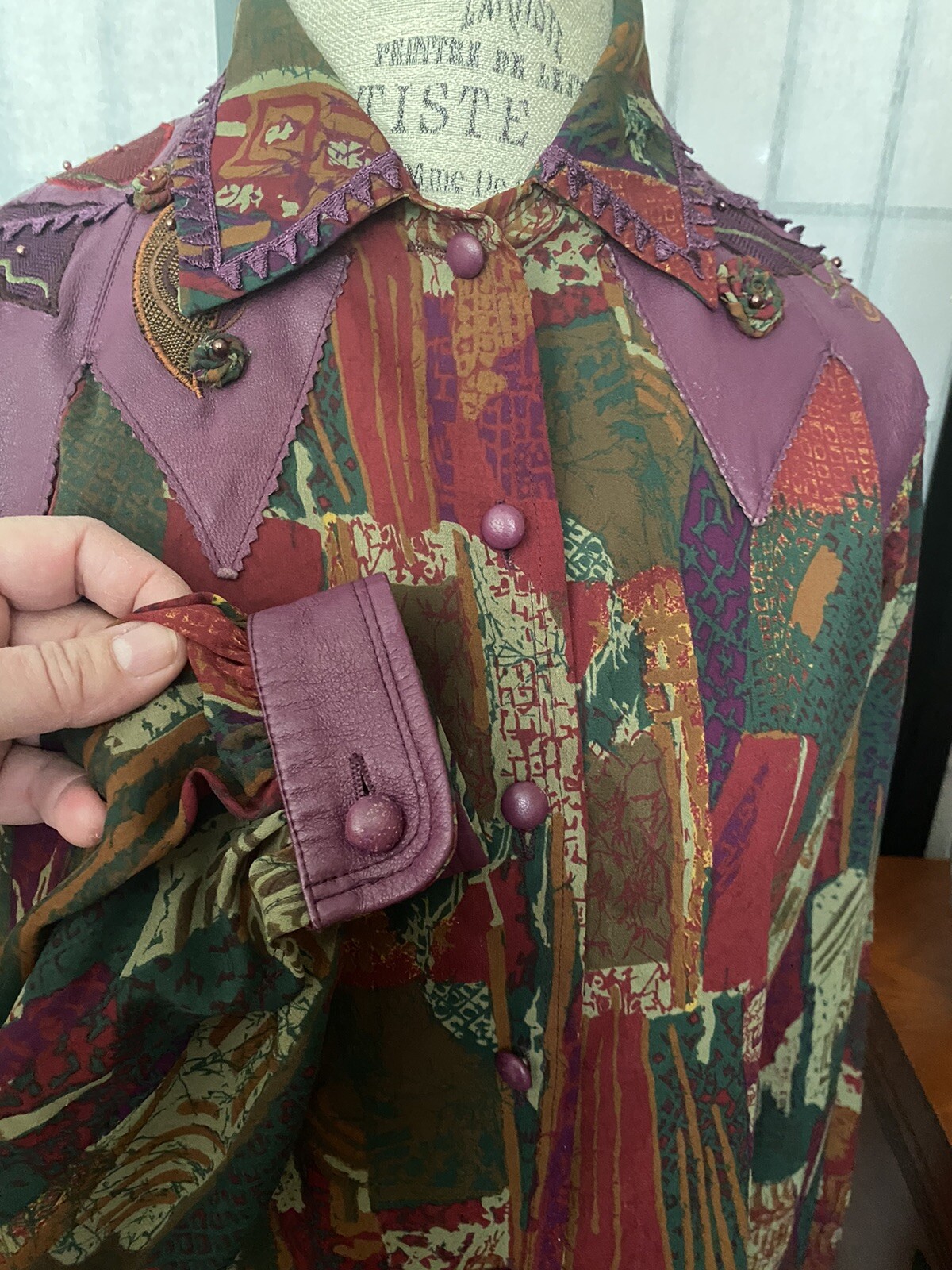 Vtg 80s Marc D’Alcy Wom 8 Cowgirl/Cowboy Western Blouse Genuine Leather Yokes!