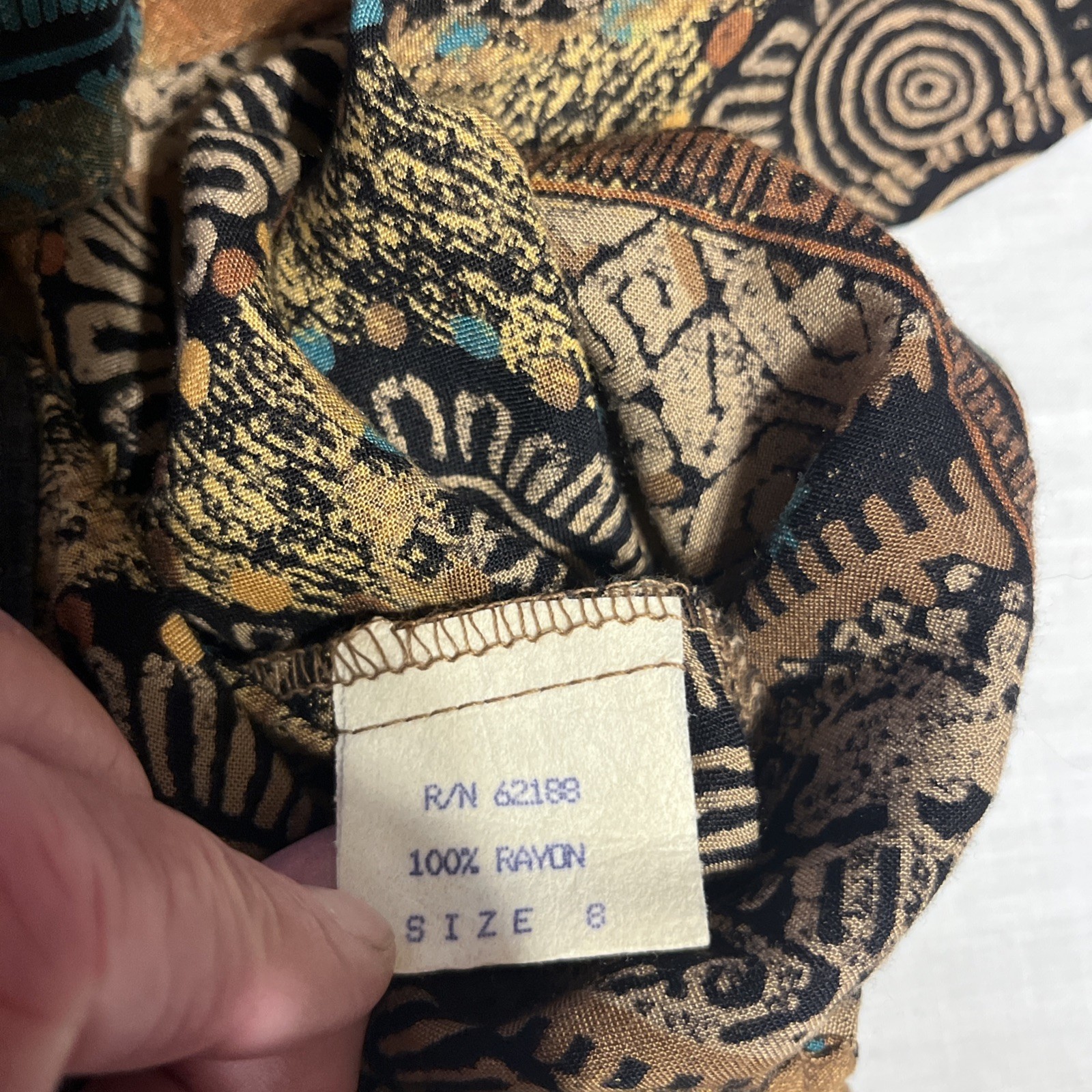 Vintage Tobria Abstract Print Rayon Button Up Blouse Shoulder Pads Size 8 USA