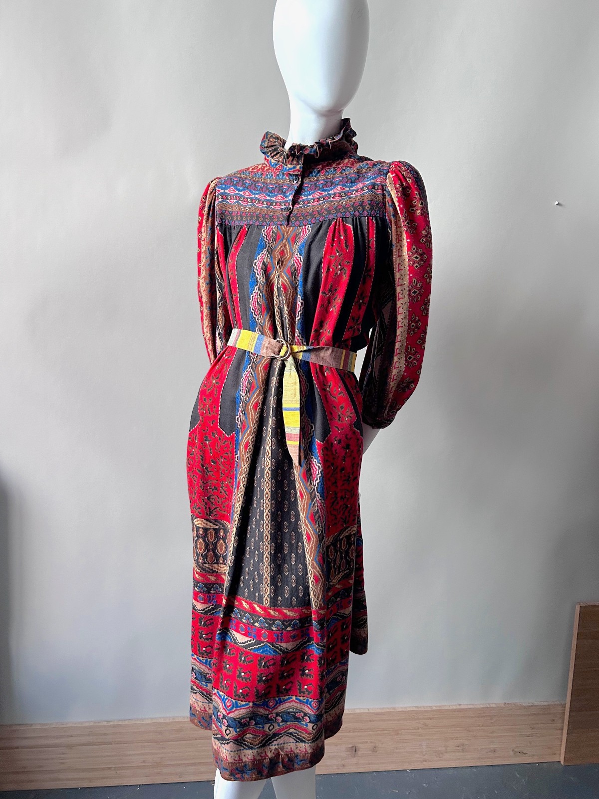 Vintage 1970s 80s Jackie Bernard EKLEKTIC Ruffle Midi Dress Boho French Country