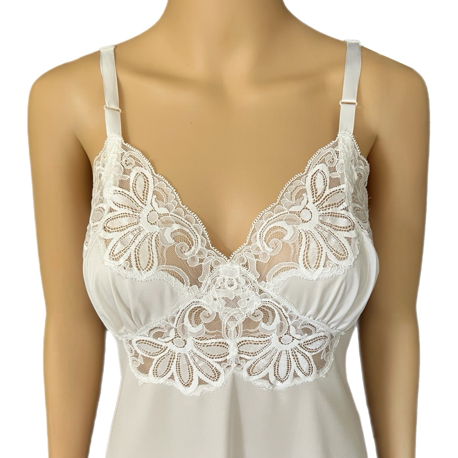 Vintage Shadowline Lingerie Dress Womans 70s Intimate Ivory Lace Slip – 34
