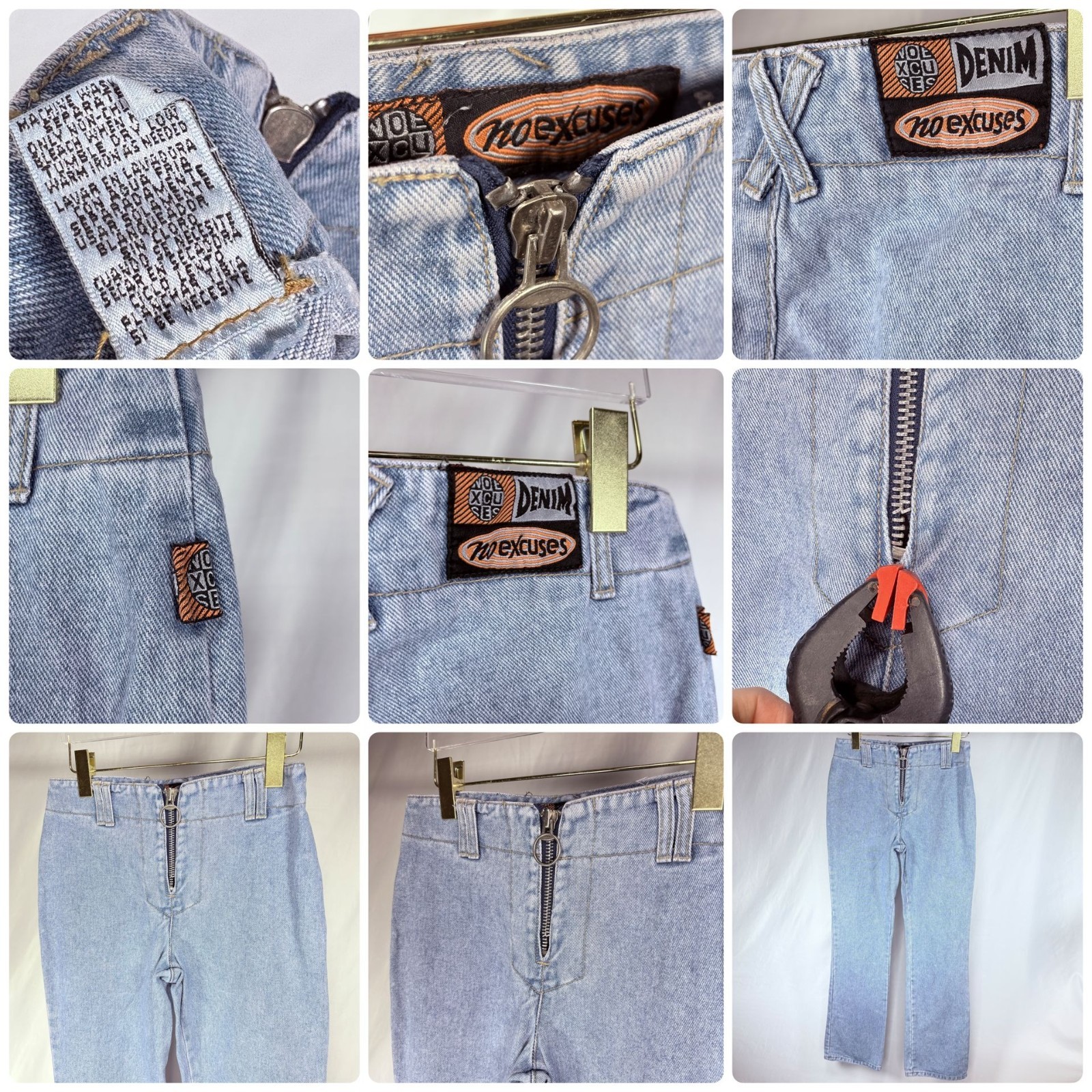 Vintage No Excuse Y2K Women’s Light Wash No Pocket O Ring Zipper Denim Jeans 30″