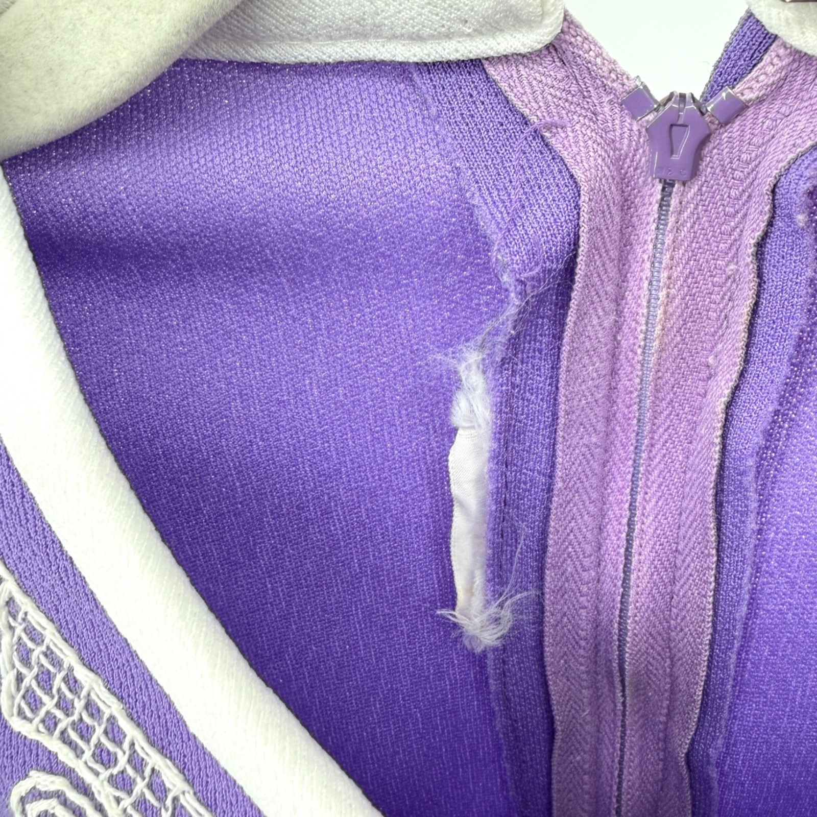 Vintage 60s 70s Mod Purple Fit & Flare Dress White Embroidery Knit Crepe Small