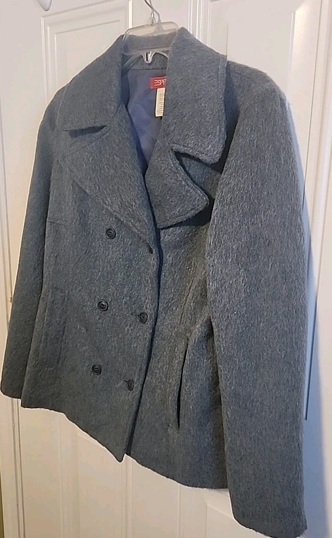 Esprit Womens Jacket Lined Blue M 55% Wool, 15% Mohair, 15% Alpaca, Poly Pockets