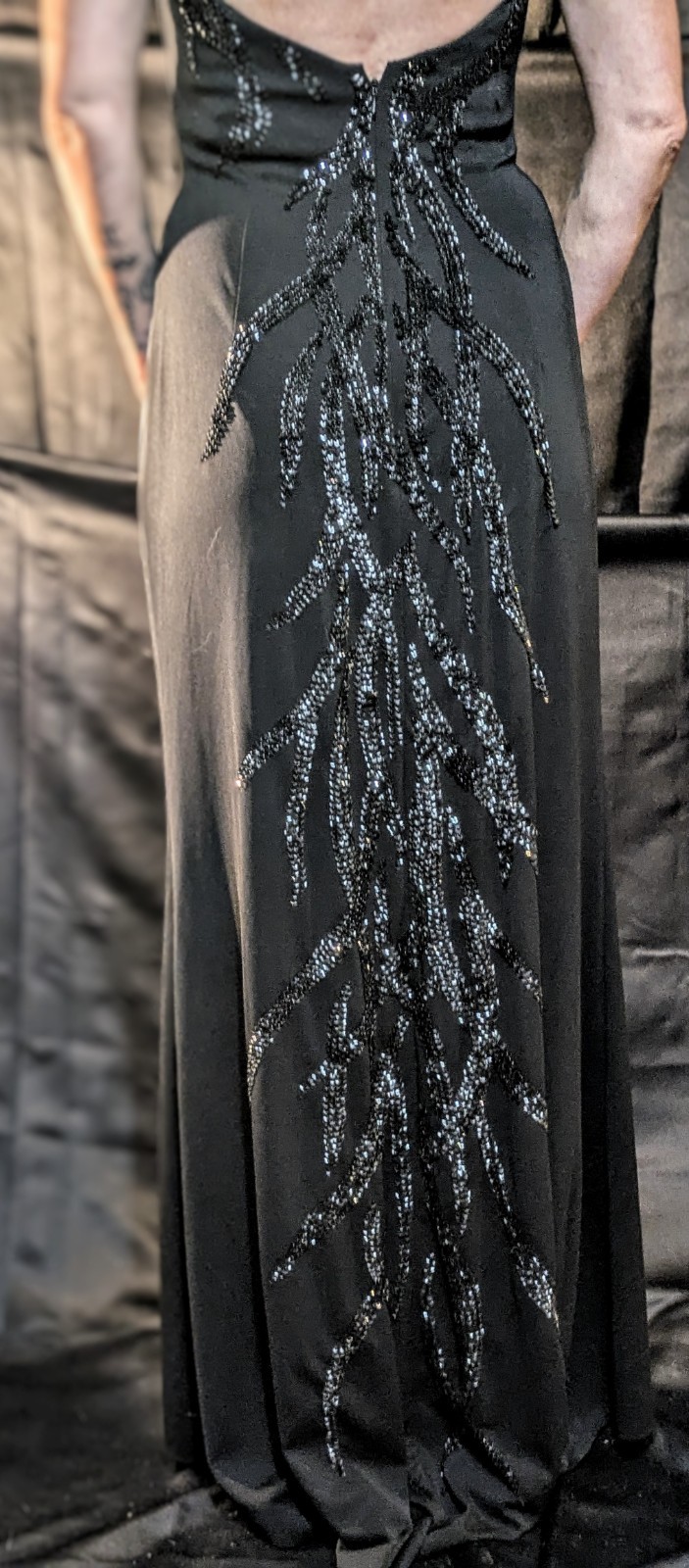 Black Long Vintage Halter Gown With Embroided Sequence and beading open Back