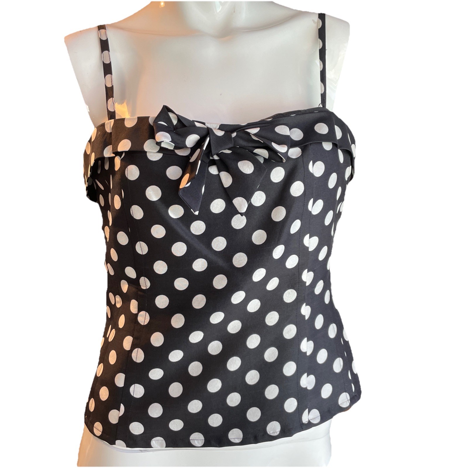 Vintage Silkland Blouse Top BlackWhite 100% Silk Tank Spaghetti Strap SzM