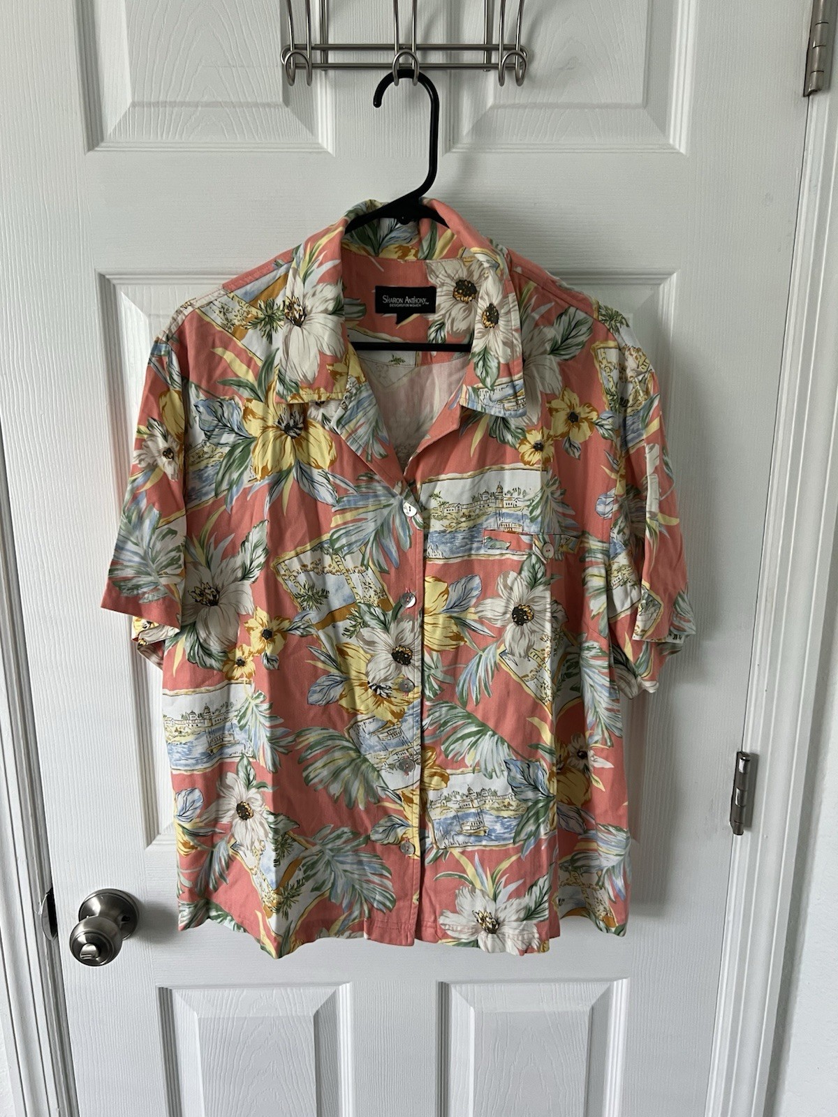 Vintage Sharon Anthony Button Up Top HAWAIIAN Shirt Floral Print Size 2X