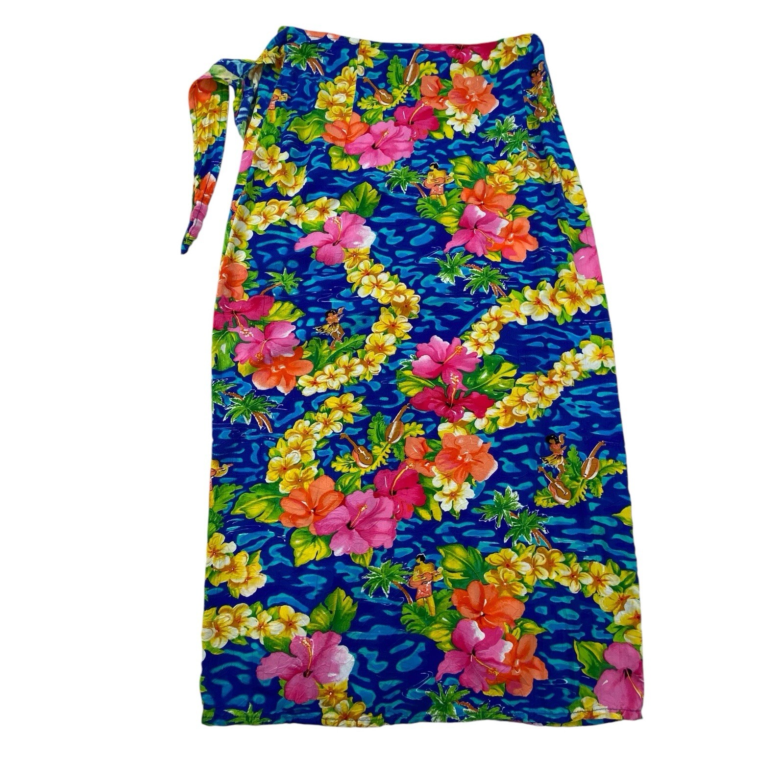 Vintage JAMS WORLD Tropical Hawaiian Hula Dancer Rayon Wrap Skirt Large USA
