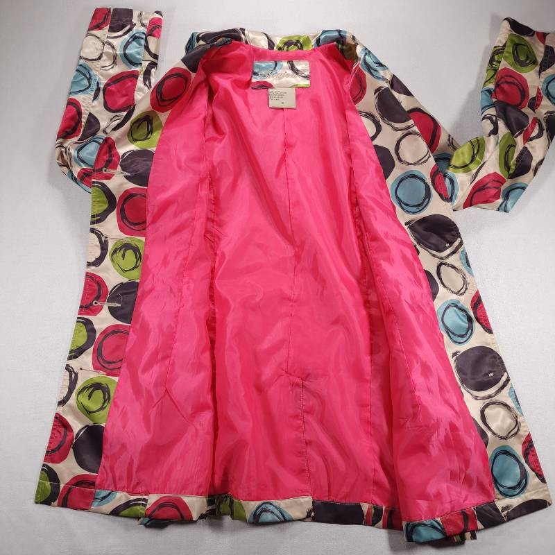 Jou Jou Vintage 1990s Colorful Circle Print Trench Coat Womens M Good Condition