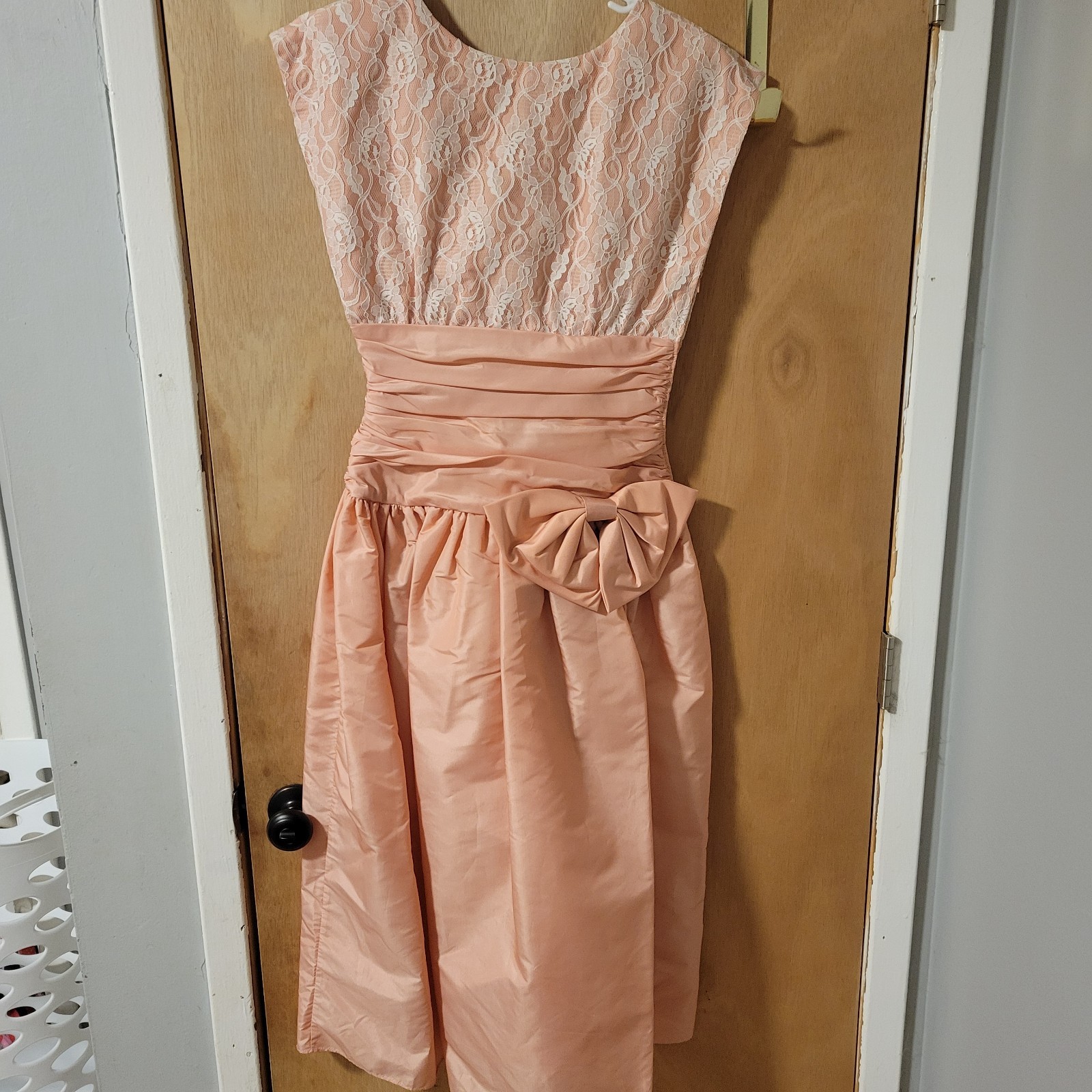 Vintage 80s Blush Pink Cocktail Dress with Lace, Size XS