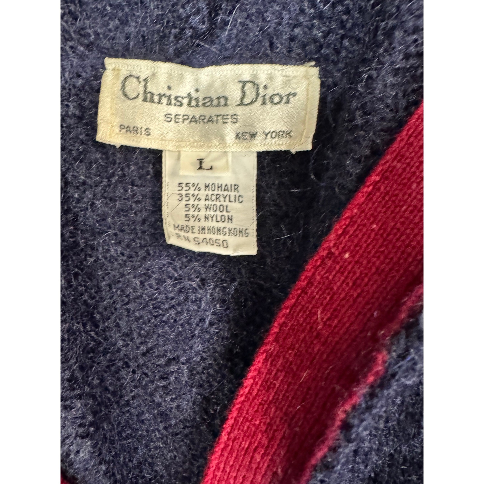 Christian Dior Mohair Cardigan 1980s Long Sweater Open Front Blue Size L