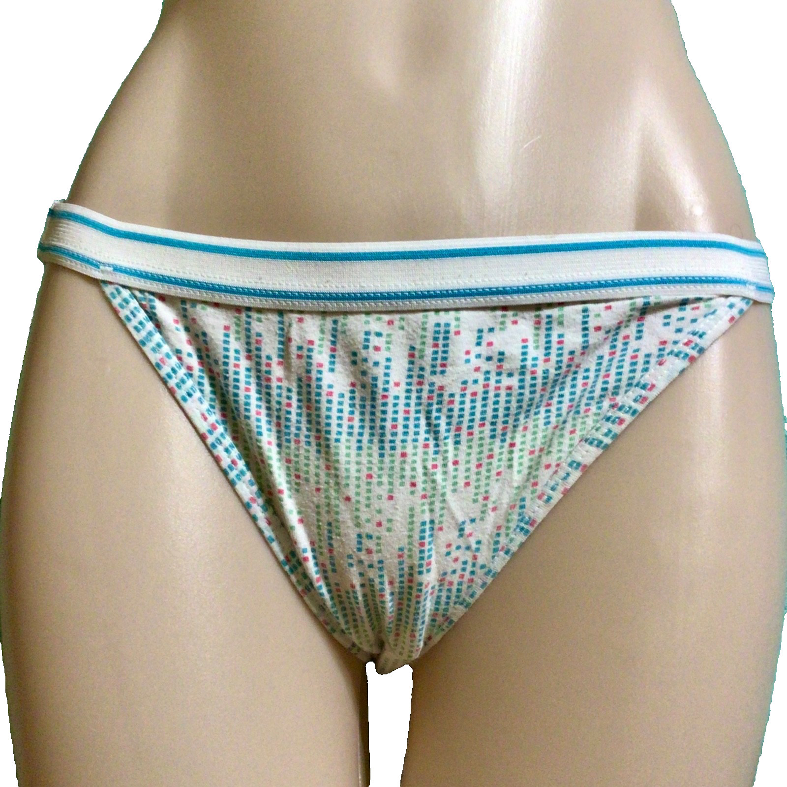 VTG Y2K High Thigh Hi Cut String Bikini PANTY Cotton Panties XL / 8 Dot Matrix