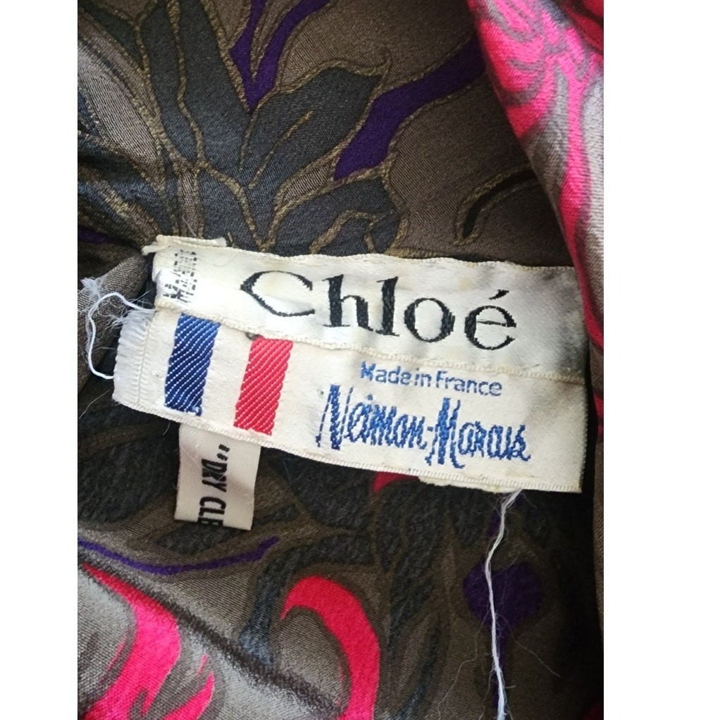 Vintage 80s CHLOE LAGERFELD Blouse Dark Floral Silk Blouse Long Sleeve Large
