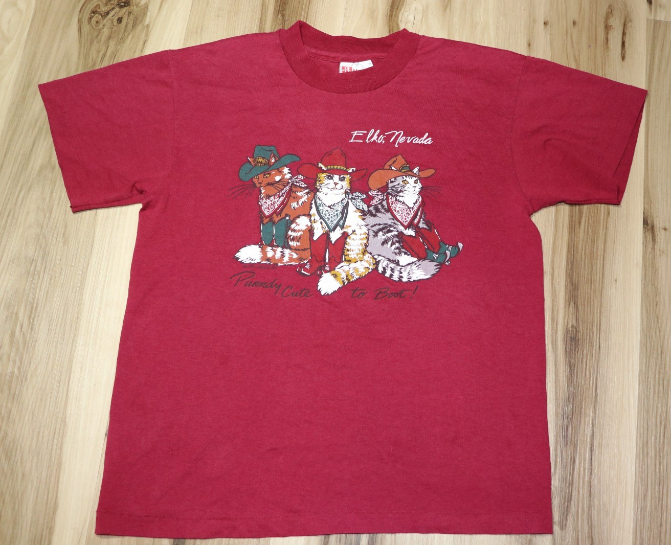 Vtg 1992 Cowboy Cats Elko Nevada T Shirt Youth L 14-16 Hanes Single Stitch Red