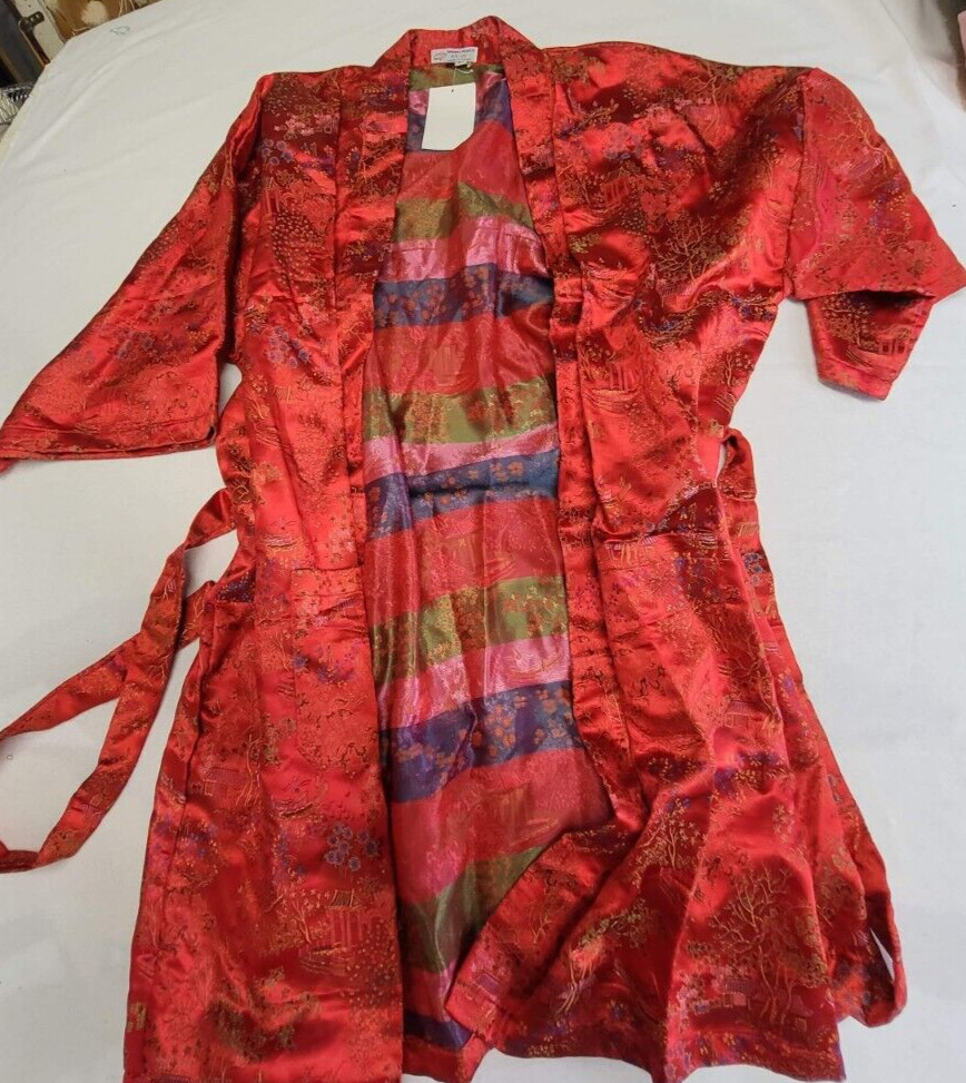 Red 100% Silk Kimono Robe Vintage Double Peach New With Tag Size F2 US 8
