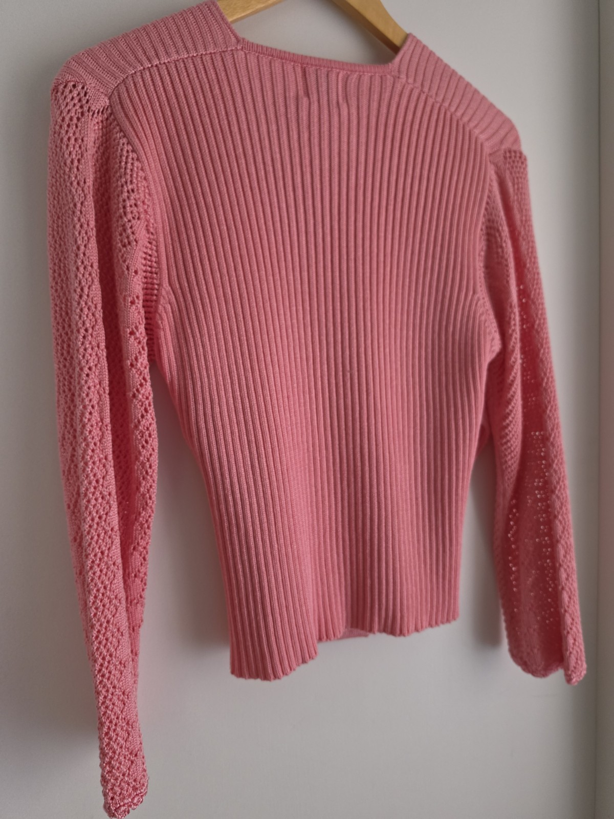 Vintage Fia Italia Handloomed Pink Long Sleeve Wrap Style Sweater Size Medium