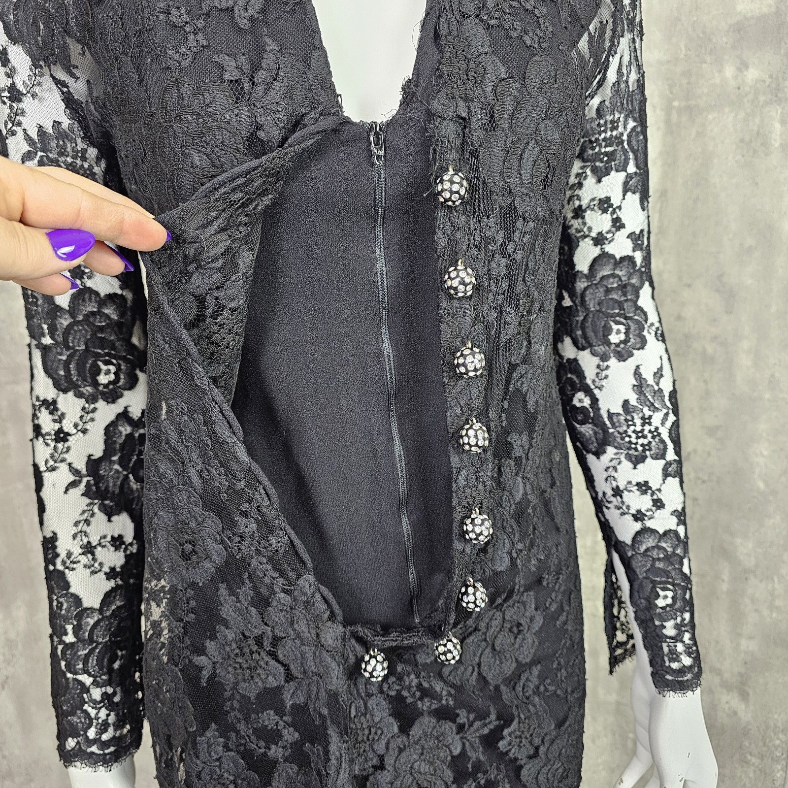 Vintage 60s Werle Beverly Hills Womens S Black Lace Cocktail Dress Gothic Formal