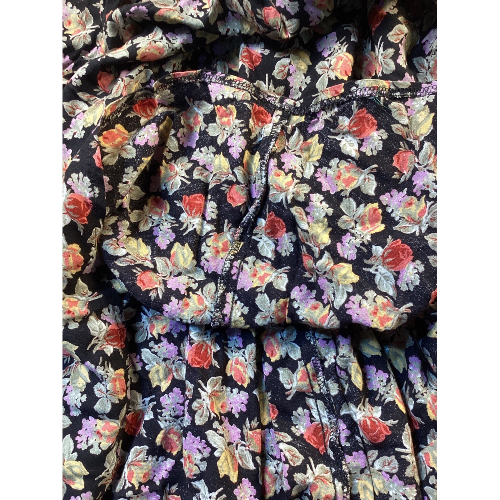 Vintage Leslie Fay Floral Midi Dress Black Long Sleeve 90s USA Made Size 8