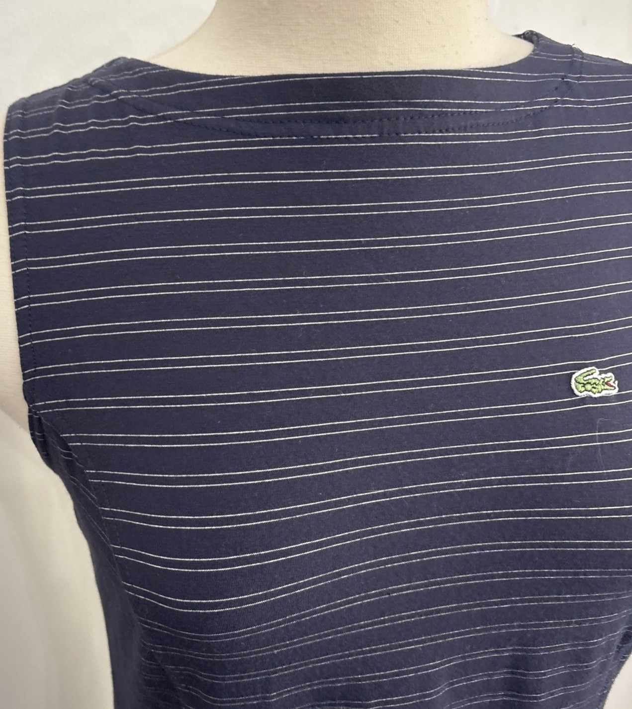 Vintage Lacoste Women Dress Summer Chic Navy & White Striped Sz40 Nautical