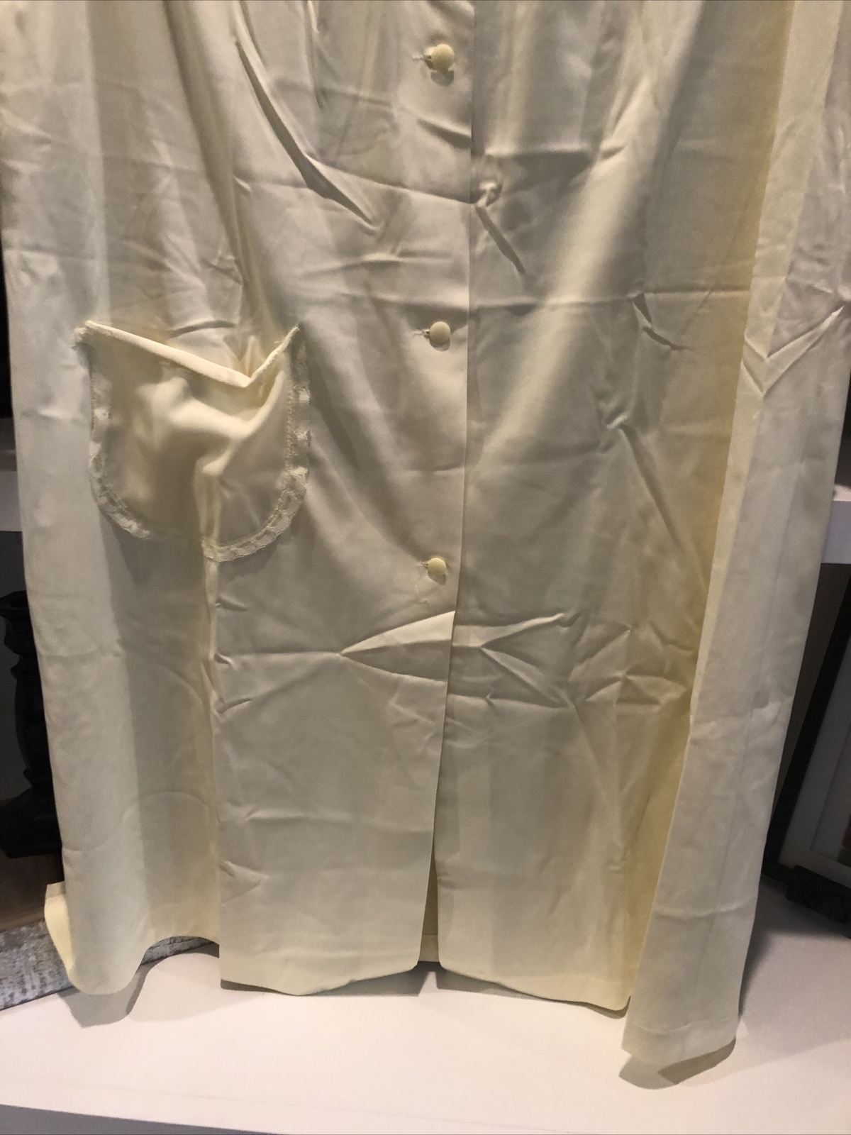 Vintage Shadowline Robe Yellow Womens Small Half Sleeve Button Up Housecoat