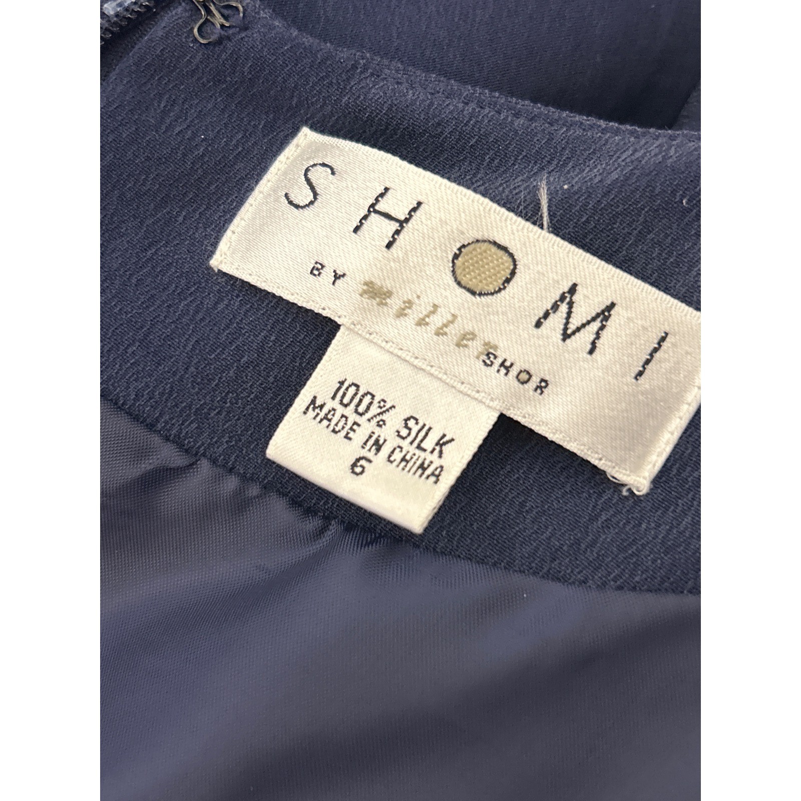 Vintage 90s Shomi Silk Midi Dress Navy Blue Old Money Quiet Luxury Office Wear