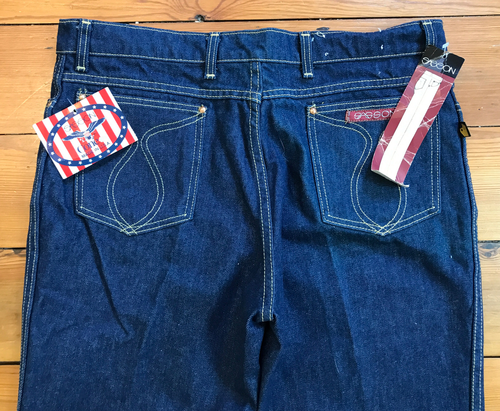 Vintage New Deadstock Sasson Dark Blue Denim Wide Leg Jeans Tall 38×35 USA made