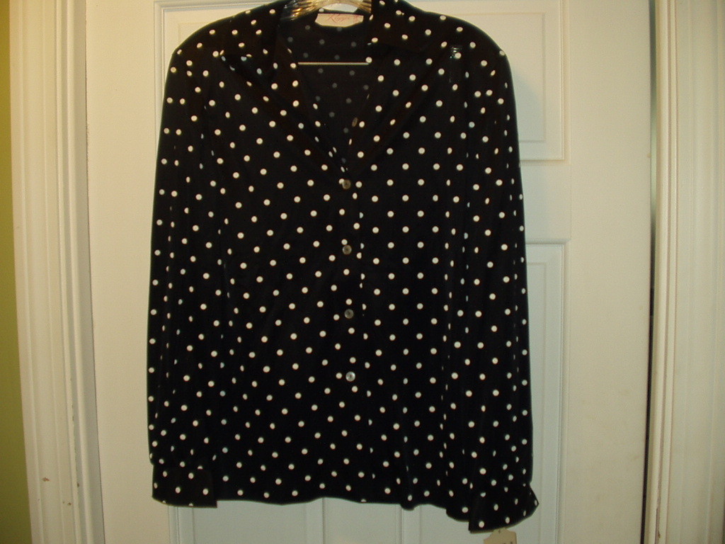 Vintage RAGGS Women’s Size 12 L Black & White Polka Dot Long Sleeve Button NWT