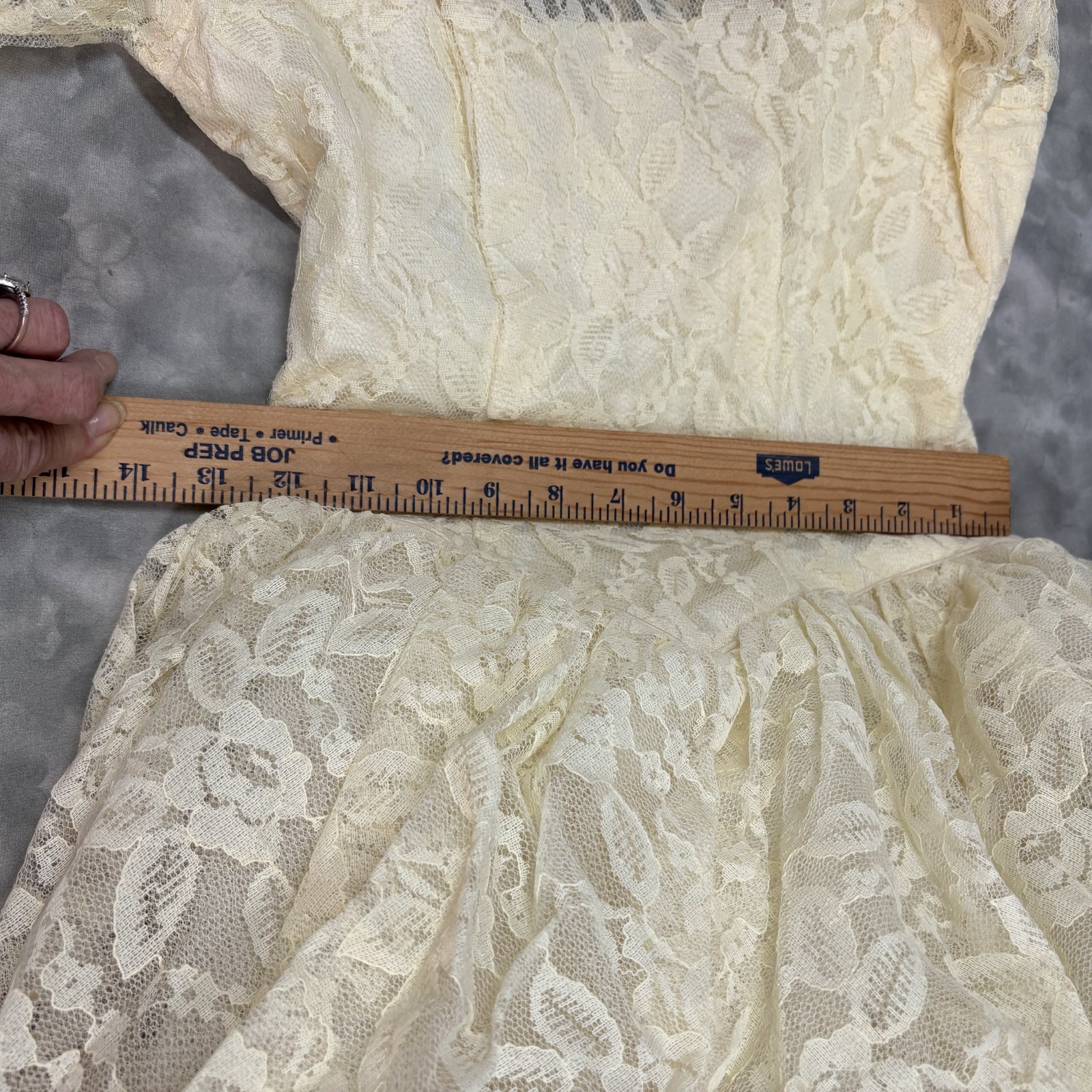 1950s Vtg Ivory Lace Wedding Dress Tea Length Tulle Crinoline Rose Detail 💐👰 R
