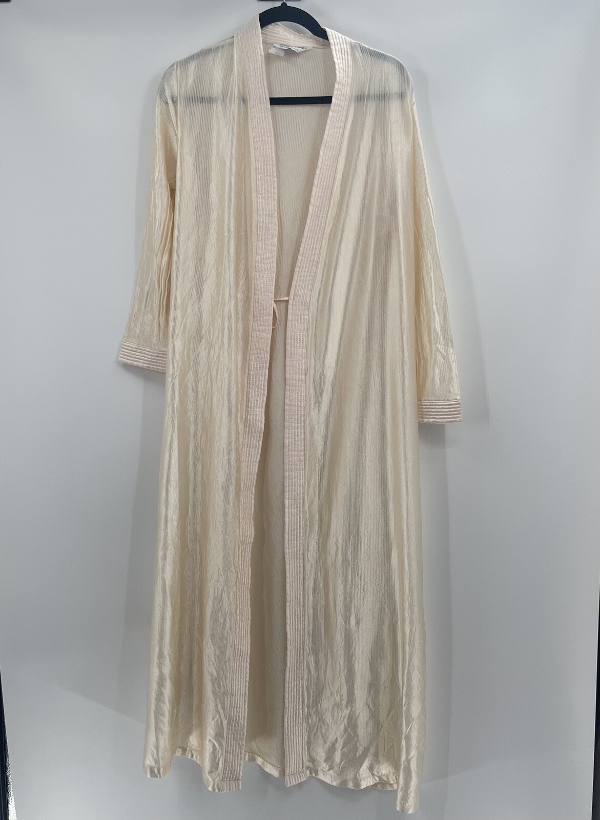 Vintage 80s Nylon Anthony Richards Long Lightweight Cream Robe with Pockets Larg