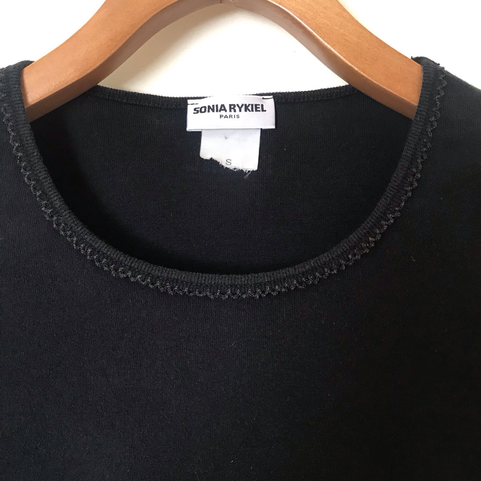 Vintage Sonia Rykiel Black Knit T-Shirt Top Small Embellished Poppy Flower Y2K