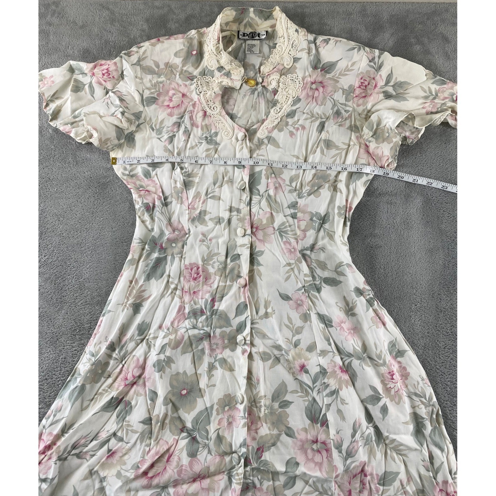 DOT Vintage Floral Maxi Dress Pink Cream Lace Heart Cutout Shell Charm Sz 9/10