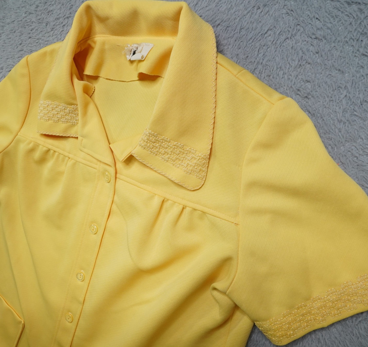 Vintage 60s Blouse Womens L Yellow Button Shirt Short Sleeve Marty Gutmacher