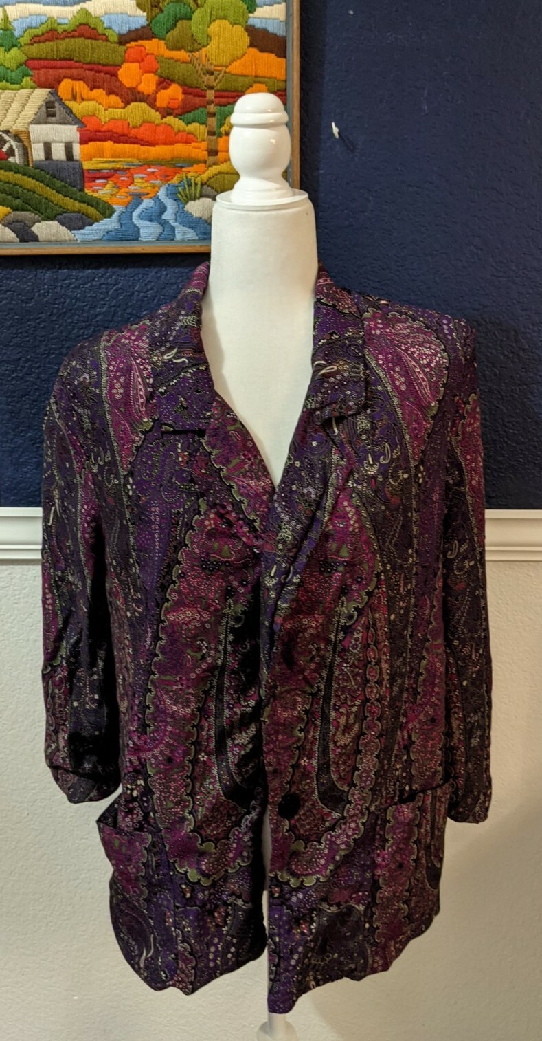 VTG Pia Rucci Paisley Floral Purple Jacket Blazer Sz 8 Medium M