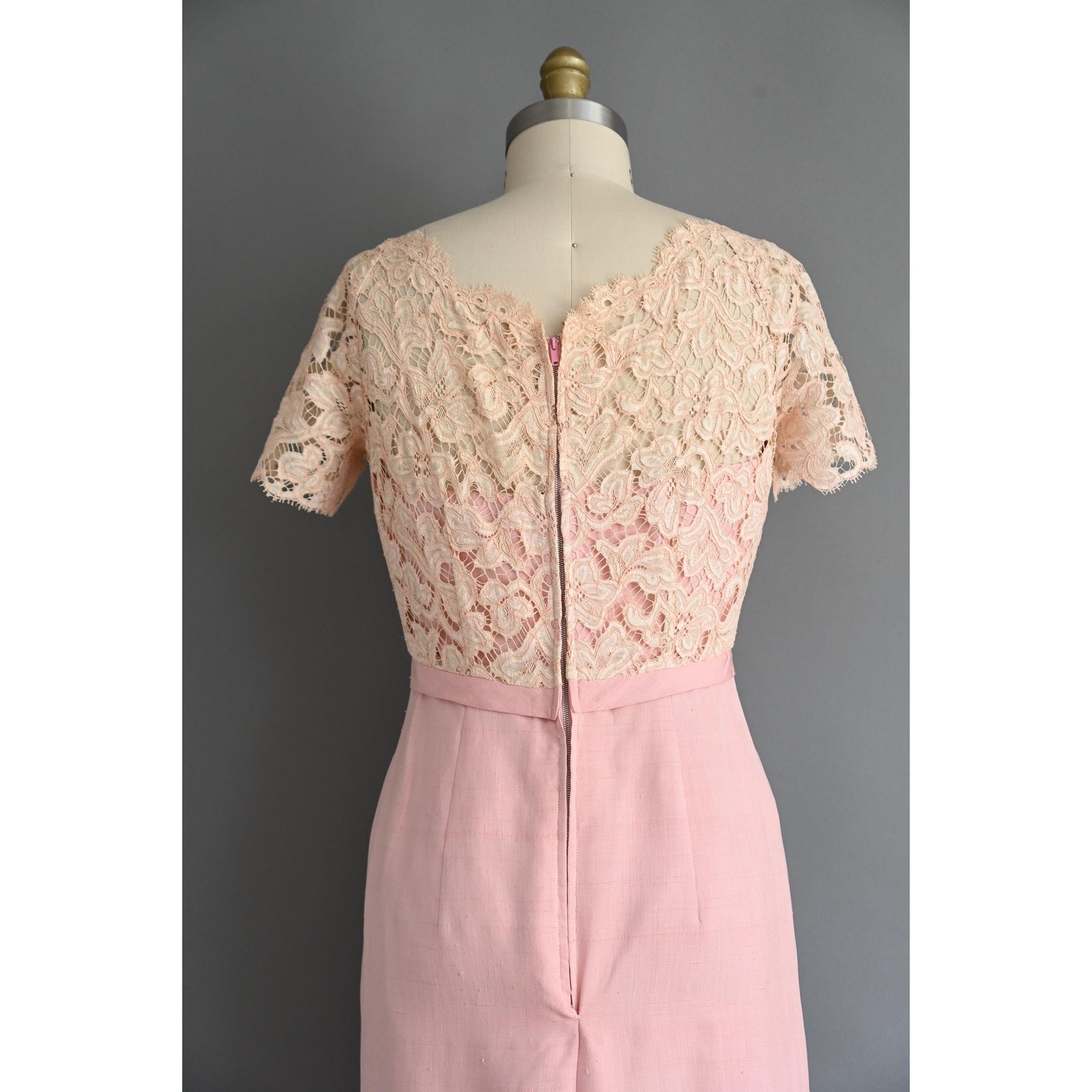 vintage 1950s dress | Terry Allen Pastel Pink Lace cocktail Dress | Medium