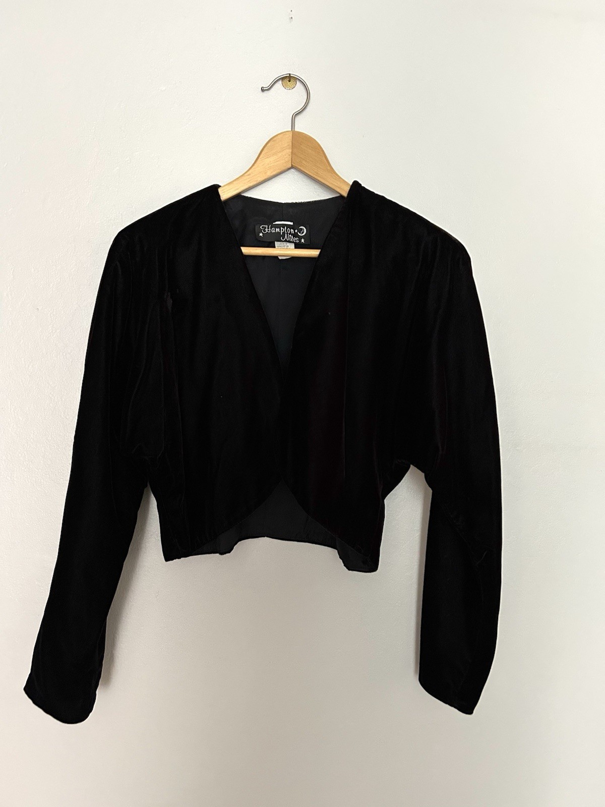 Hampton Nites 80s Vintage Black Velvet Cropped / Shrug / Bolero Jacket