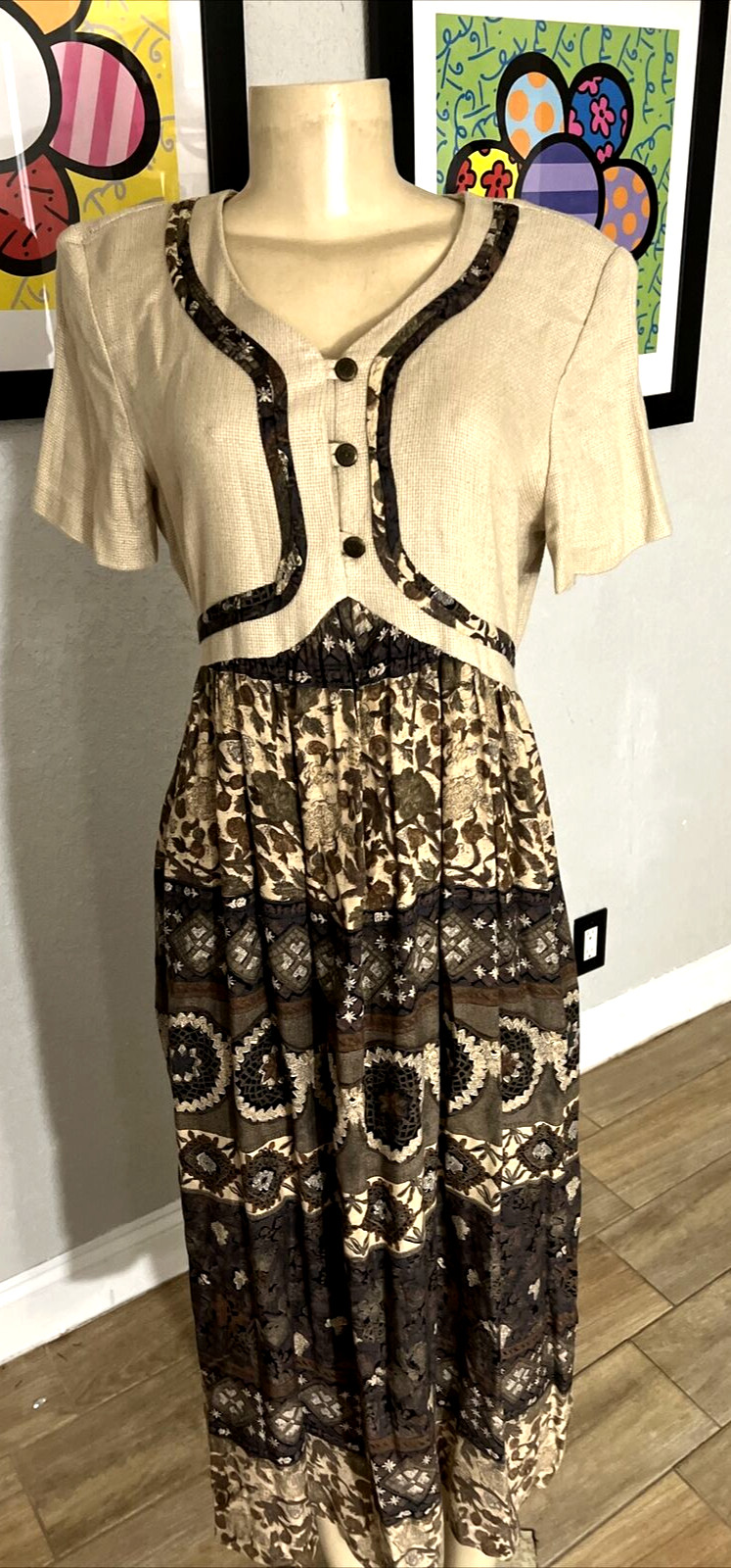 Vintage 80’s Stuart Alan Floral Dress Boho Tieback Sz 8 y9